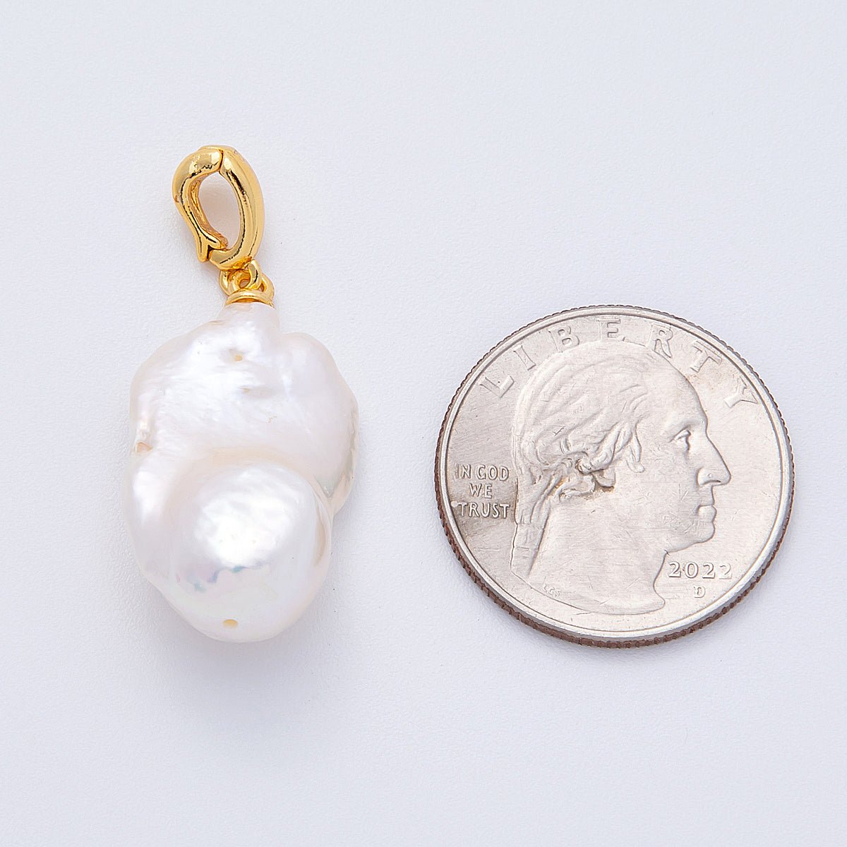 18K Gold Filled 27mm Baroque Freshwater Pearl Snap Drop Pendant | Charms - 00248 - DLUXCA