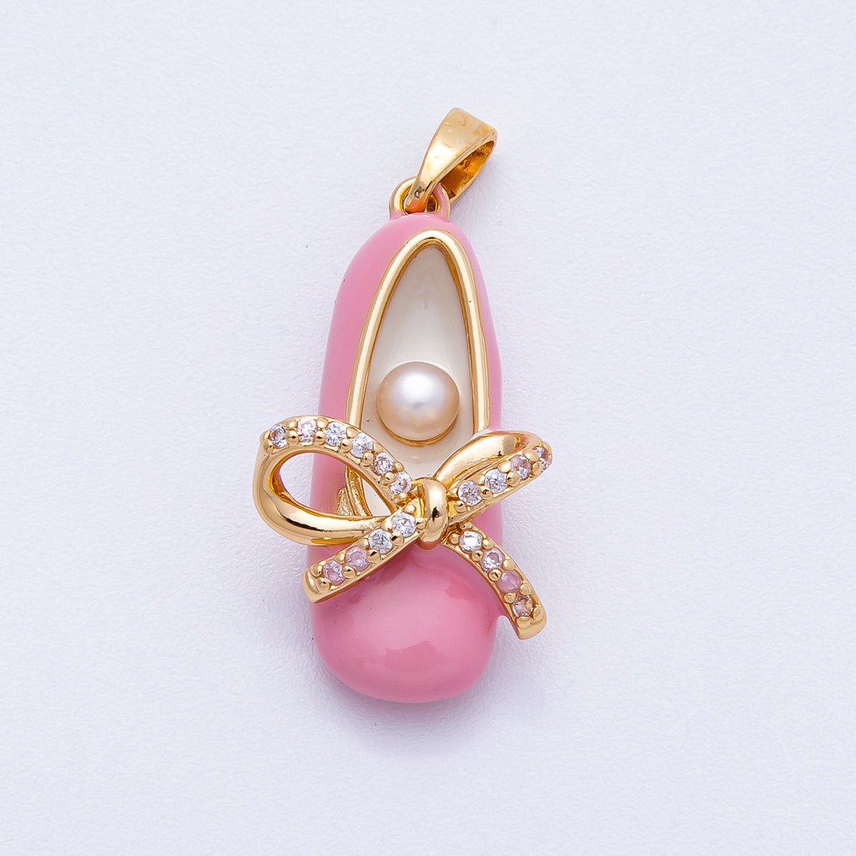 18K Gold Filled 27mm Blue, Pink Micro Paved CZ Ballerina Flat Shoes Multidimensional Pendant | Charms - 00465 Charms - 00466 - DLUXCA