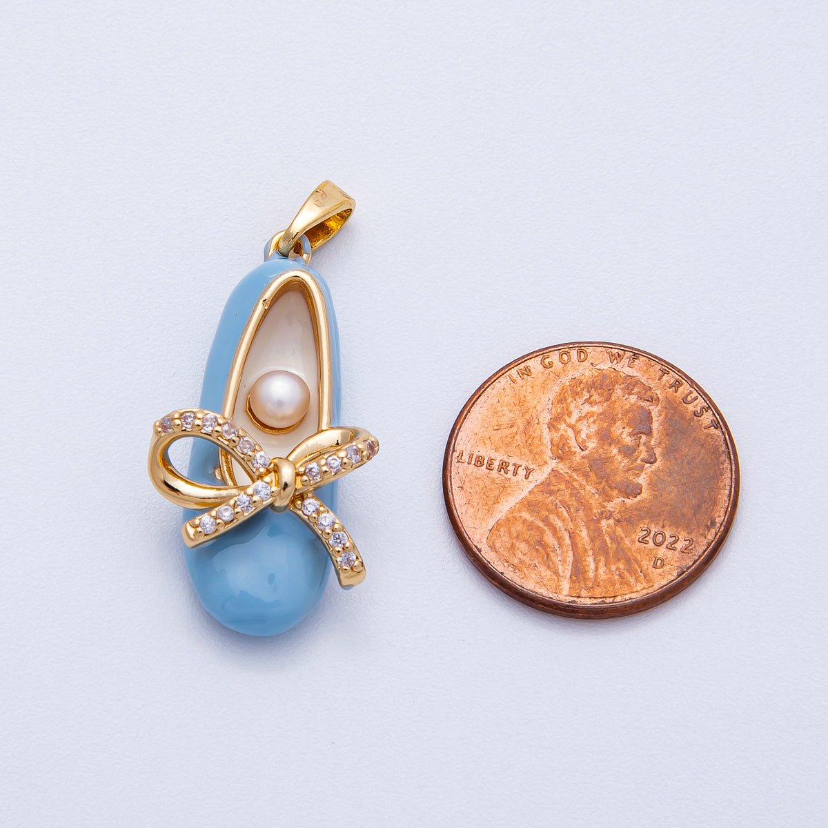 18K Gold Filled 27mm Blue, Pink Micro Paved CZ Ballerina Flat Shoes Multidimensional Pendant | Charms - 00465 Charms - 00466 - DLUXCA