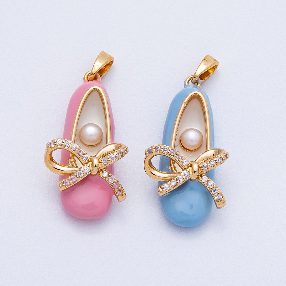 18K Gold Filled 27mm Blue, Pink Micro Paved CZ Ballerina Flat Shoes Multidimensional Pendant | Charms - 00465 Charms - 00466 - DLUXCA