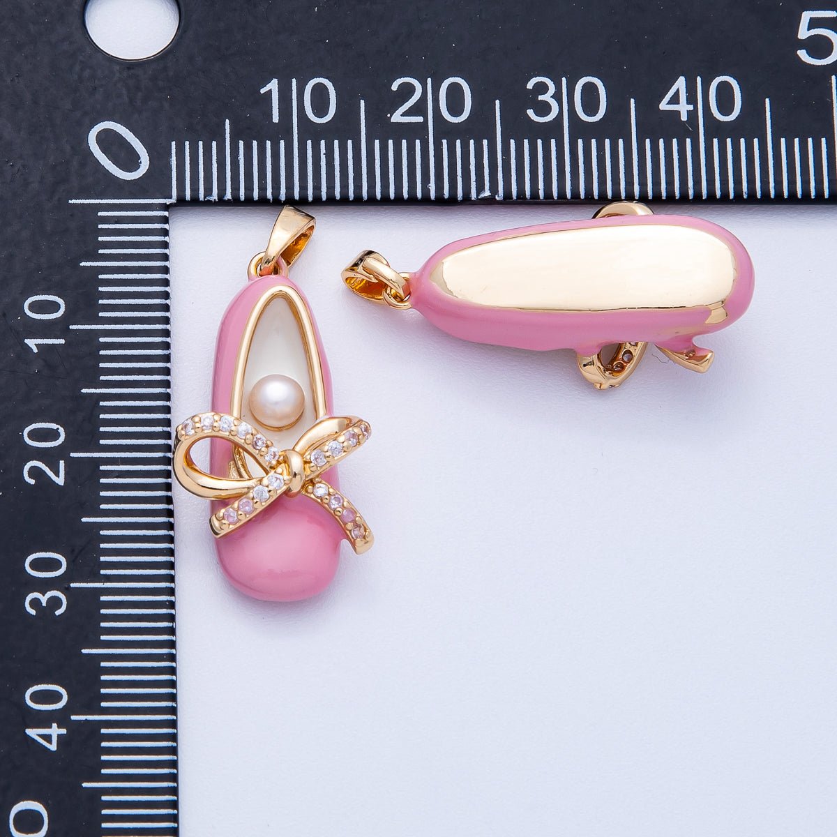 18K Gold Filled 27mm Blue, Pink Micro Paved CZ Ballerina Flat Shoes Multidimensional Pendant | Charms - 00465 Charms - 00466 - DLUXCA