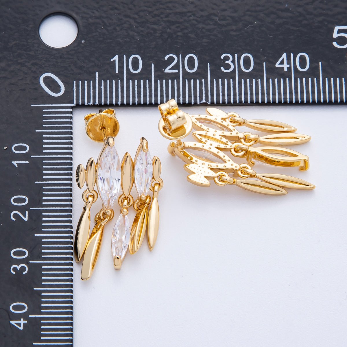 18K Gold Filled 27mm Clear CZ Marquise Sphere Drop Stud Earrings | Earrings - 00126 - DLUXCA