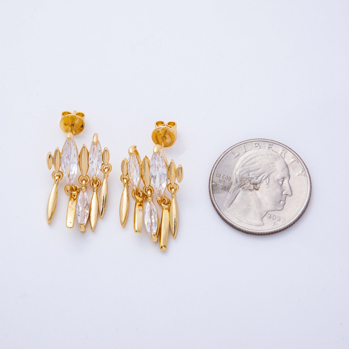 18K Gold Filled 27mm Clear CZ Marquise Sphere Drop Stud Earrings | Earrings - 00126 - DLUXCA
