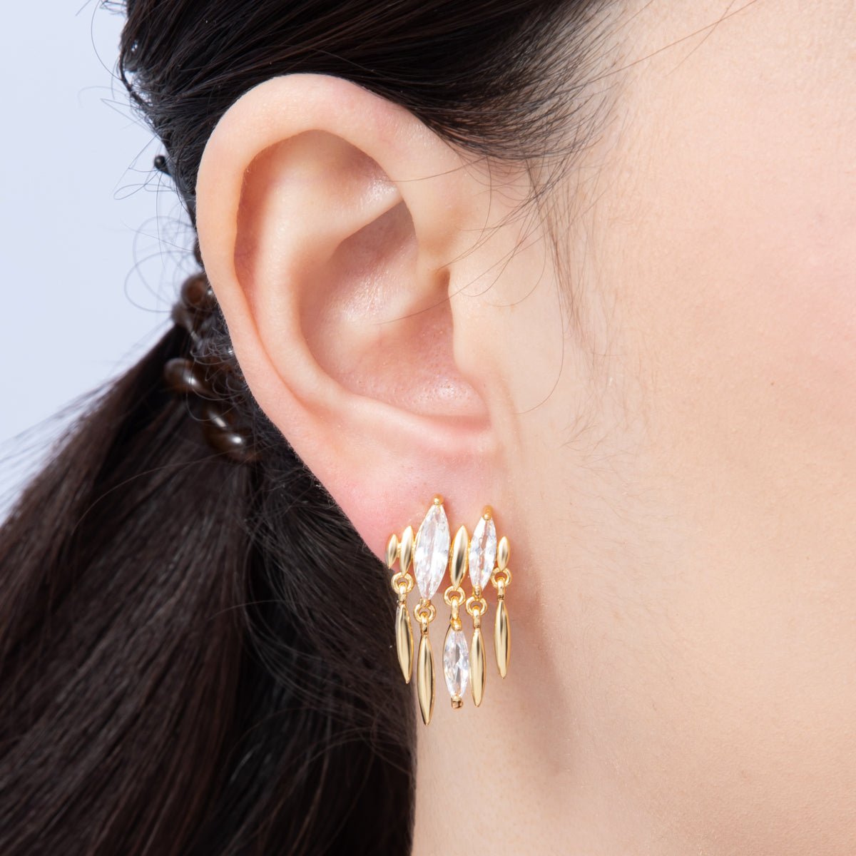 18K Gold Filled 27mm Clear CZ Marquise Sphere Drop Stud Earrings | Earrings - 00126 - DLUXCA