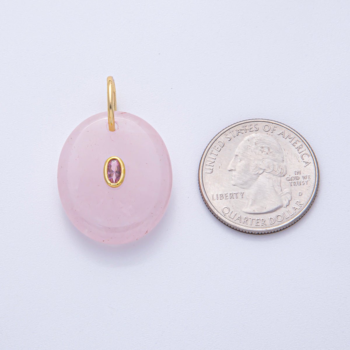18K Gold Filled 27mm CZ Embedded Rose Quartz, Clear Quartz, Amethyst Oval Gemstone Charm | AK058 AK059 - DLUXCA