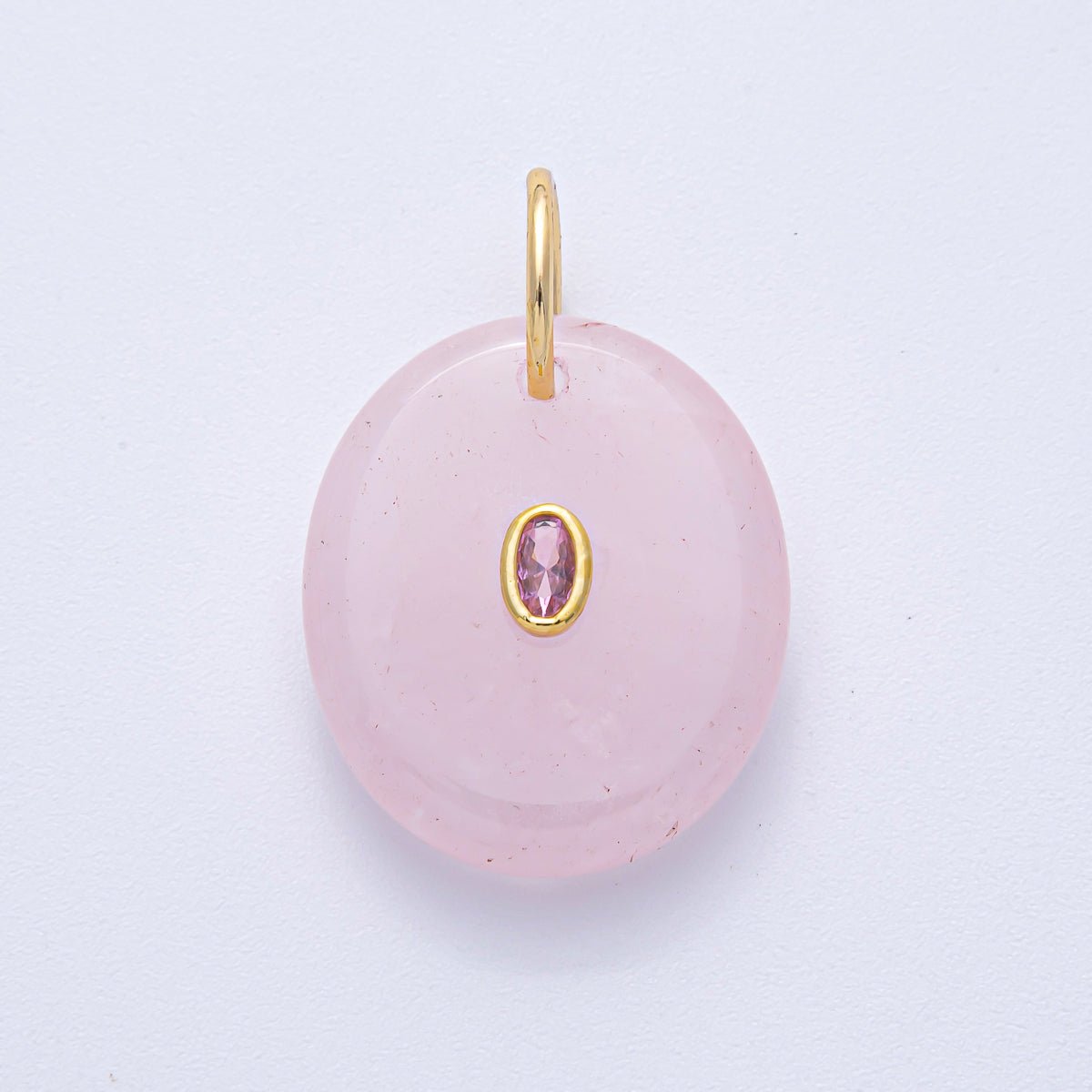 18K Gold Filled 27mm CZ Embedded Rose Quartz, Clear Quartz, Amethyst Oval Gemstone Charm | AK058 AK059 - DLUXCA