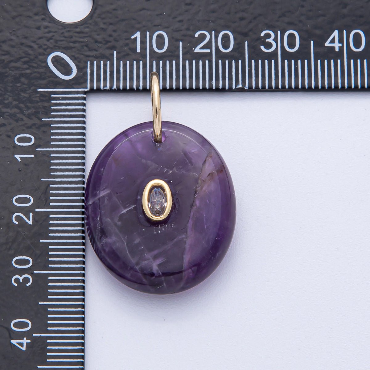 18K Gold Filled 27mm CZ Embedded Rose Quartz, Clear Quartz, Amethyst Oval Gemstone Charm | AK058 AK059 - DLUXCA