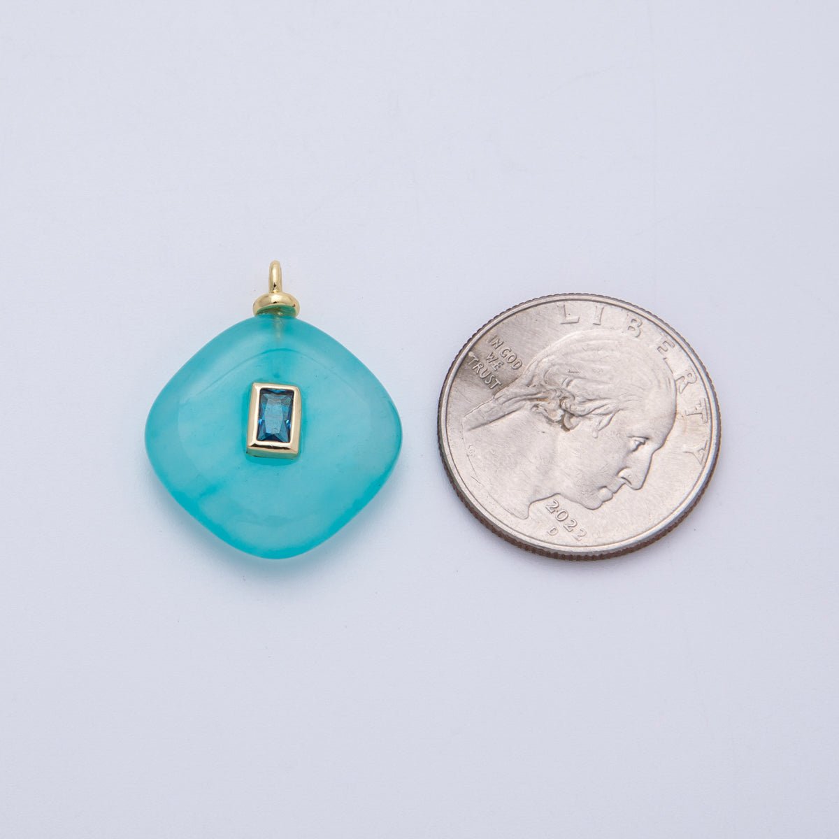 18K Gold Filled 27mm Embedded Blue Baguette CZ Gemstone Rhombus Charm | Charms - 00046 - DLUXCA