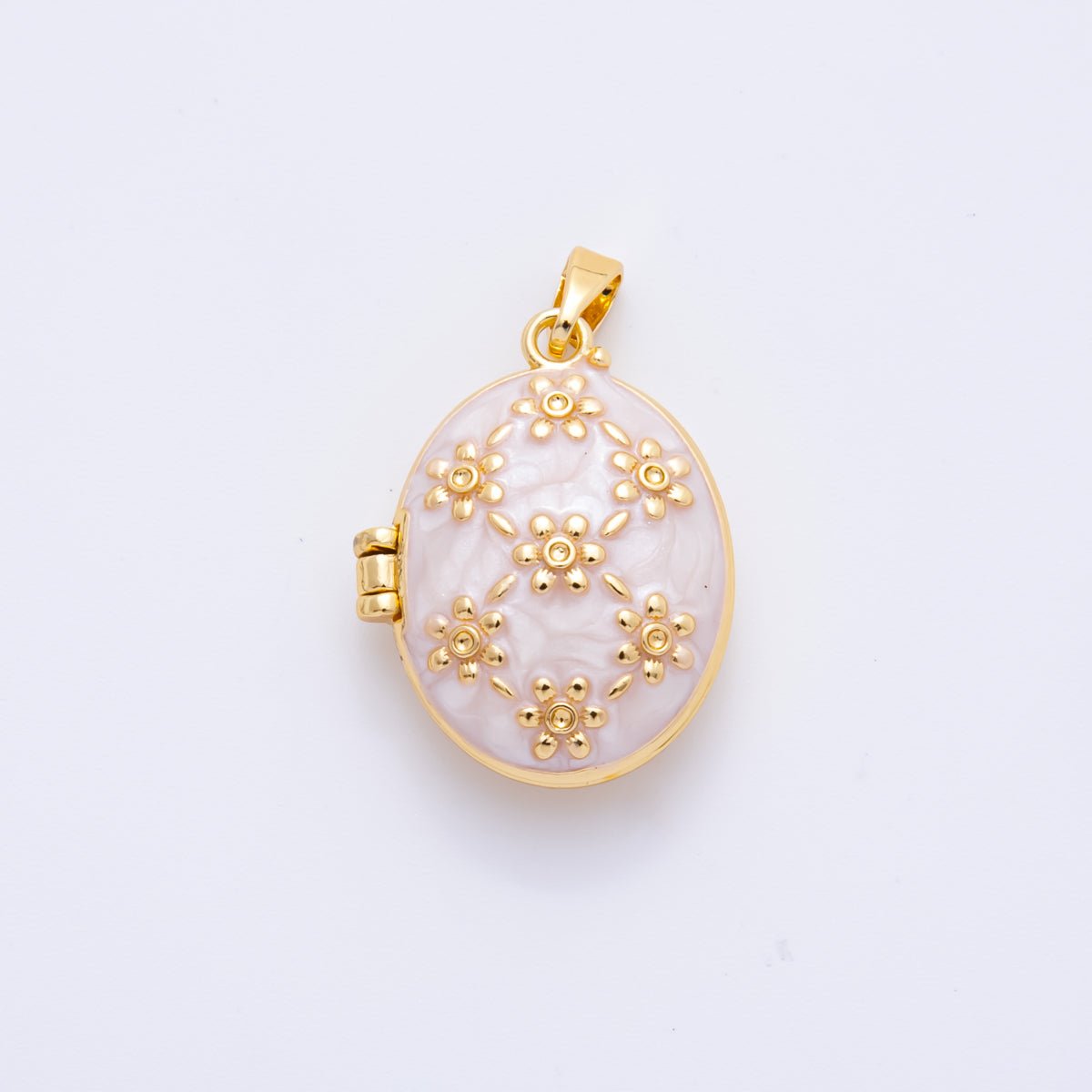 18K Gold Filled 27mm Enamel Vintage Flower Locket Pendant | AH800 - DLUXCA
