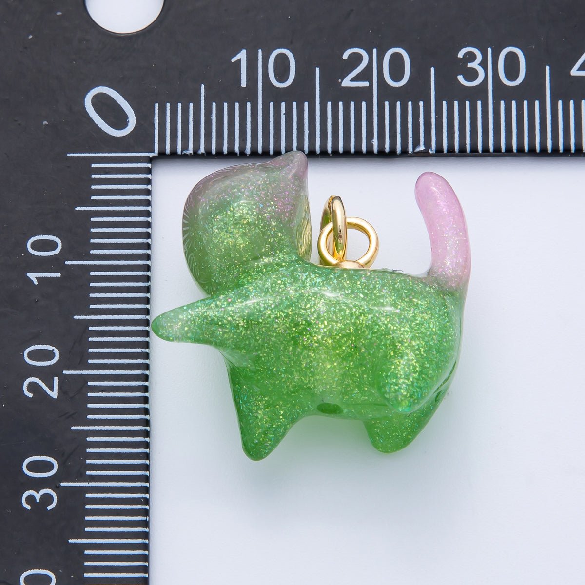 18K Gold Filled 27mm Glitter Kitty Cat Animal Resin Charm | Charms - 00193 - Charms - 00204 - DLUXCA