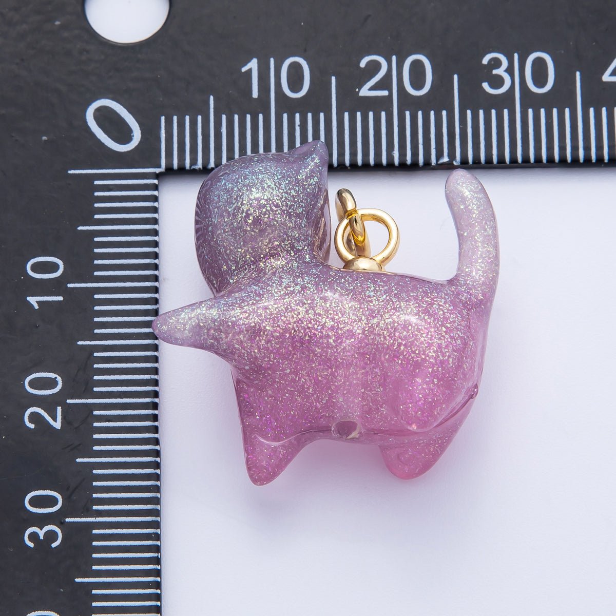 18K Gold Filled 27mm Glitter Kitty Cat Animal Resin Charm | Charms - 00193 - Charms - 00204 - DLUXCA