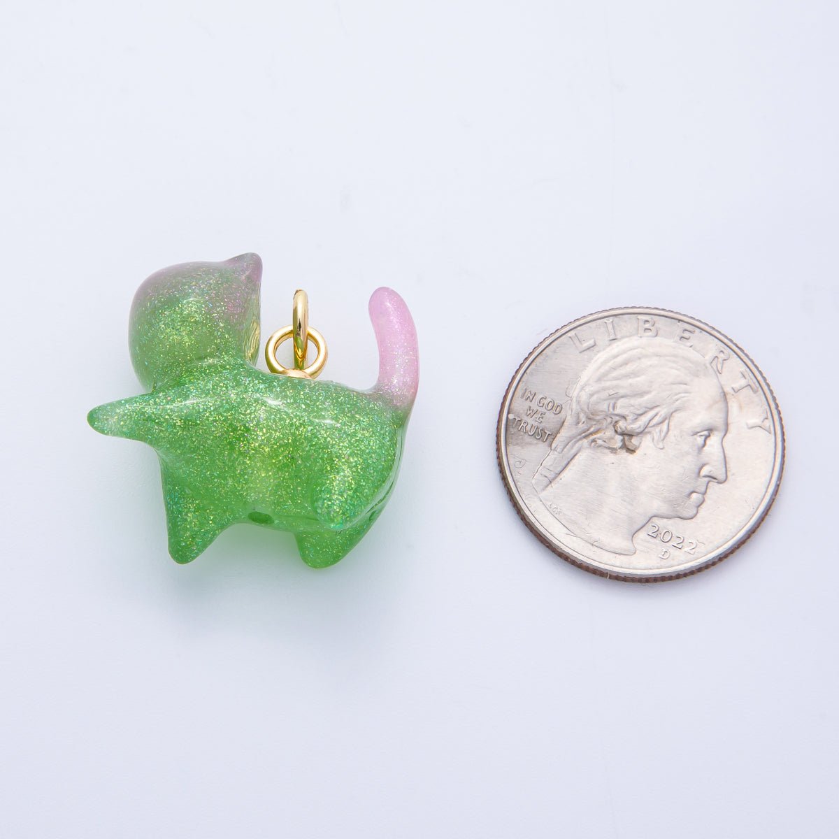18K Gold Filled 27mm Glitter Kitty Cat Animal Resin Charm | Charms - 00193 - Charms - 00204 - DLUXCA