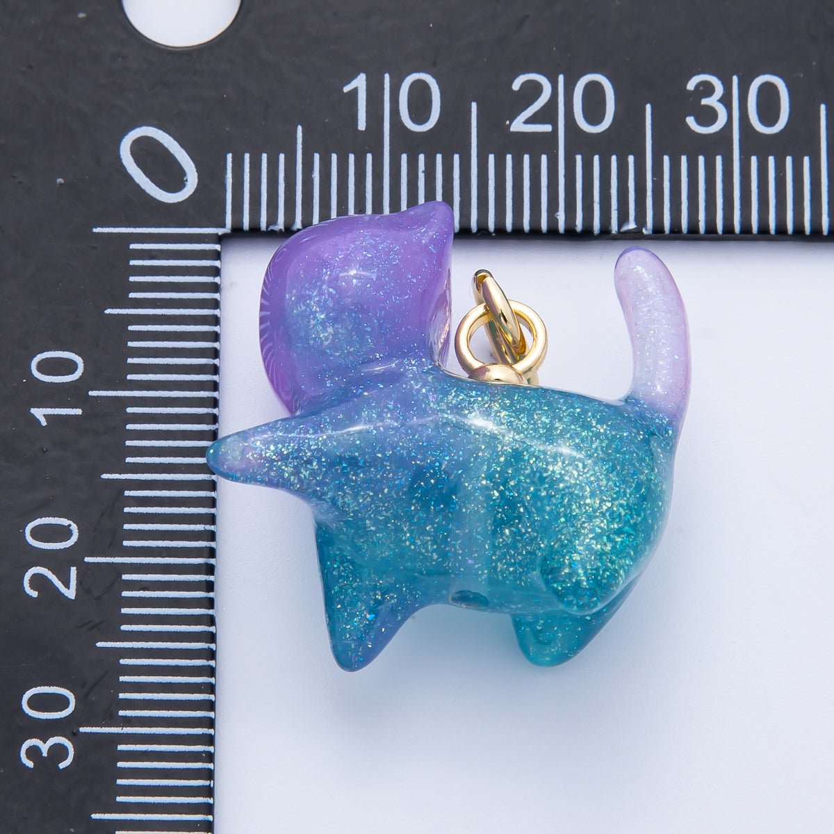 18K Gold Filled 27mm Glitter Kitty Cat Animal Resin Charm | Charms - 00193 - Charms - 00204 - DLUXCA