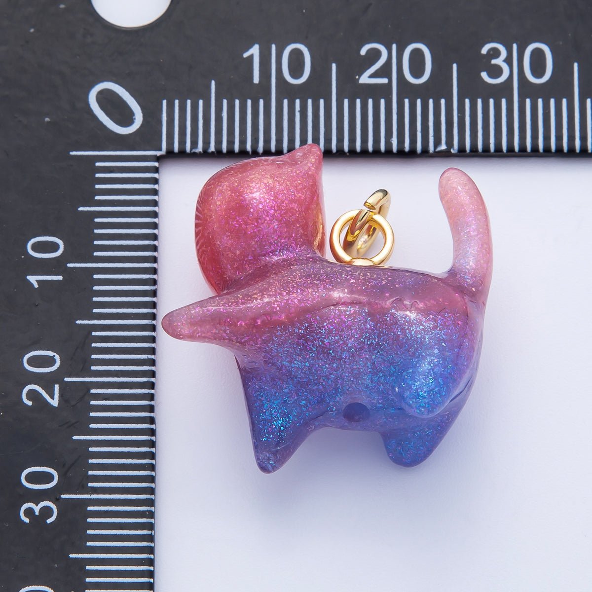 18K Gold Filled 27mm Glitter Kitty Cat Animal Resin Charm | Charms - 00193 - Charms - 00204 - DLUXCA