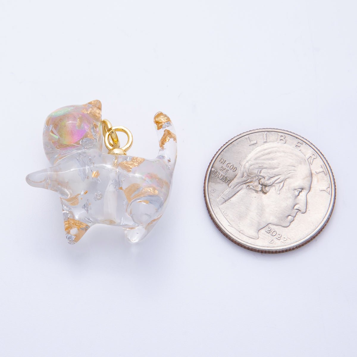 18K Gold Filled 27mm Glitter Kitty Cat Animal Resin Charm | Charms - 00193 - Charms - 00204 - DLUXCA