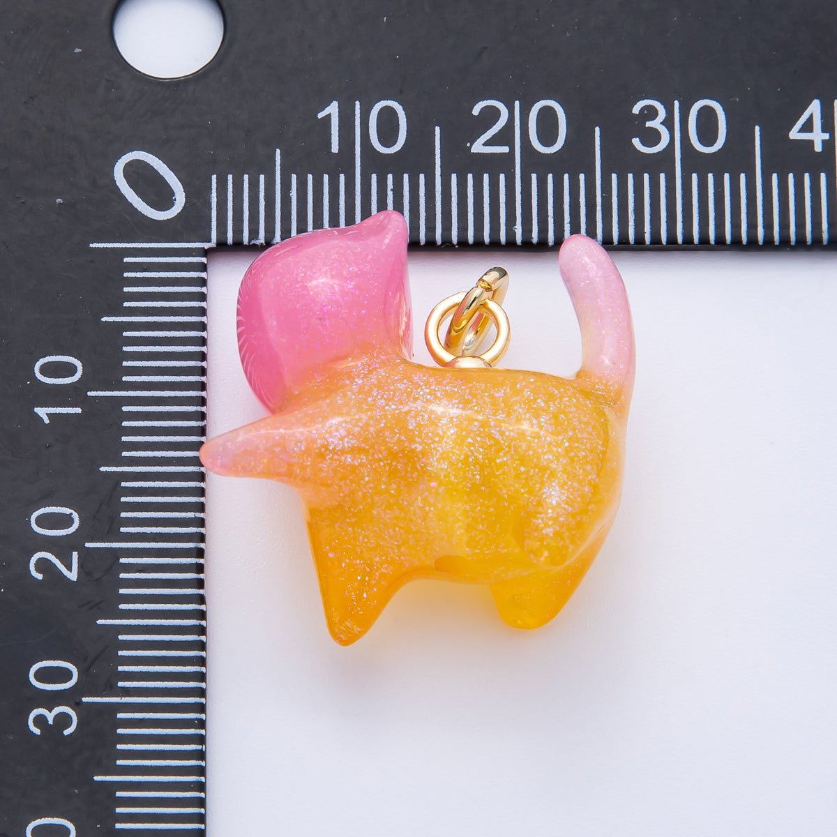18K Gold Filled 27mm Glitter Kitty Cat Animal Resin Charm | Charms - 00193 - Charms - 00204 - DLUXCA