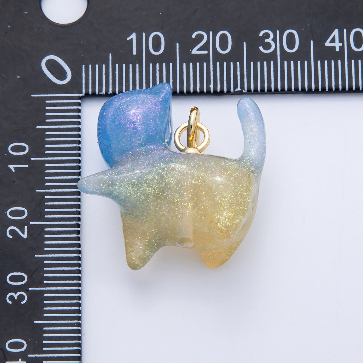 18K Gold Filled 27mm Glitter Kitty Cat Animal Resin Charm | Charms - 00193 - Charms - 00204 - DLUXCA