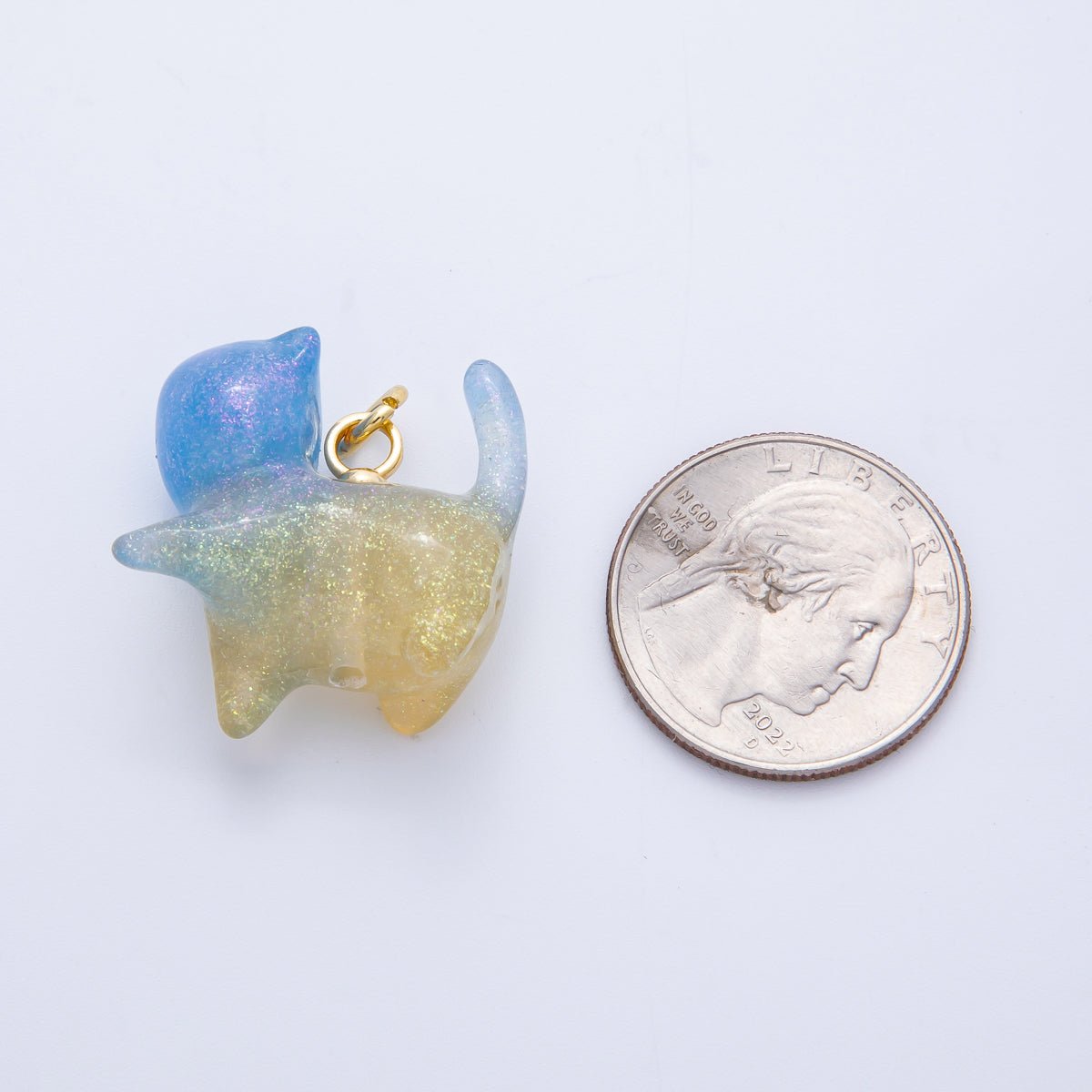 18K Gold Filled 27mm Glitter Kitty Cat Animal Resin Charm | Charms - 00193 - Charms - 00204 - DLUXCA
