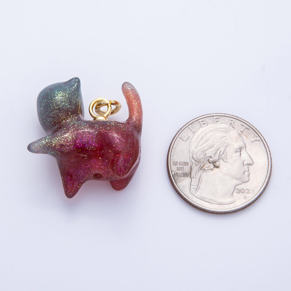 18K Gold Filled 27mm Glitter Kitty Cat Animal Resin Charm | Charms - 00193 - Charms - 00204 - DLUXCA