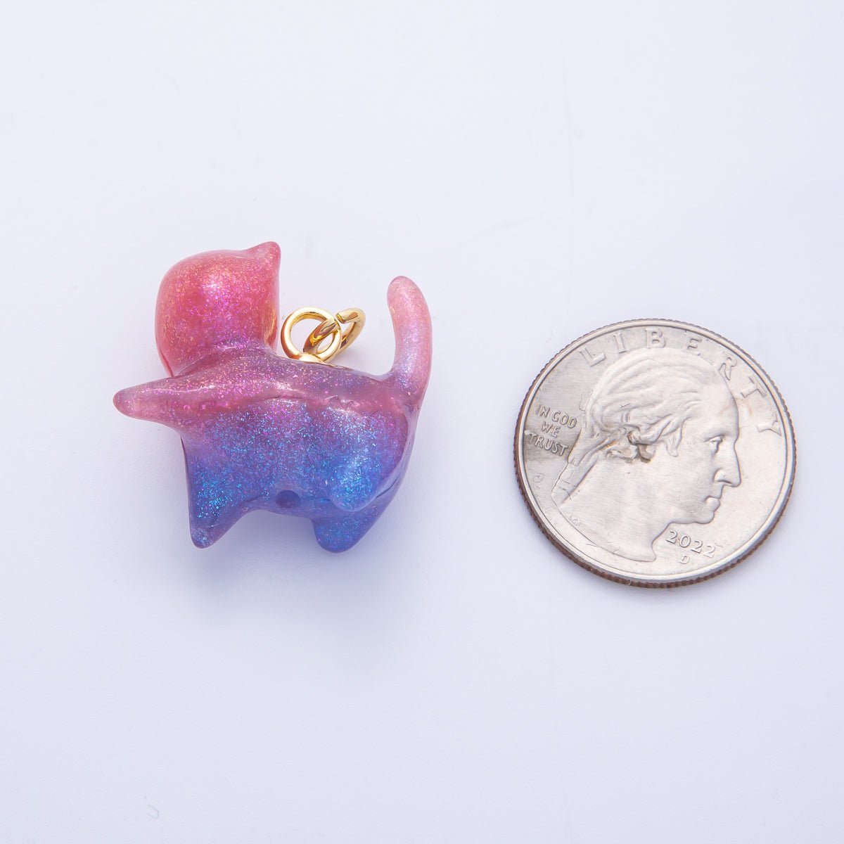 18K Gold Filled 27mm Glitter Kitty Cat Animal Resin Charm | Charms - 00193 - Charms - 00204 - DLUXCA