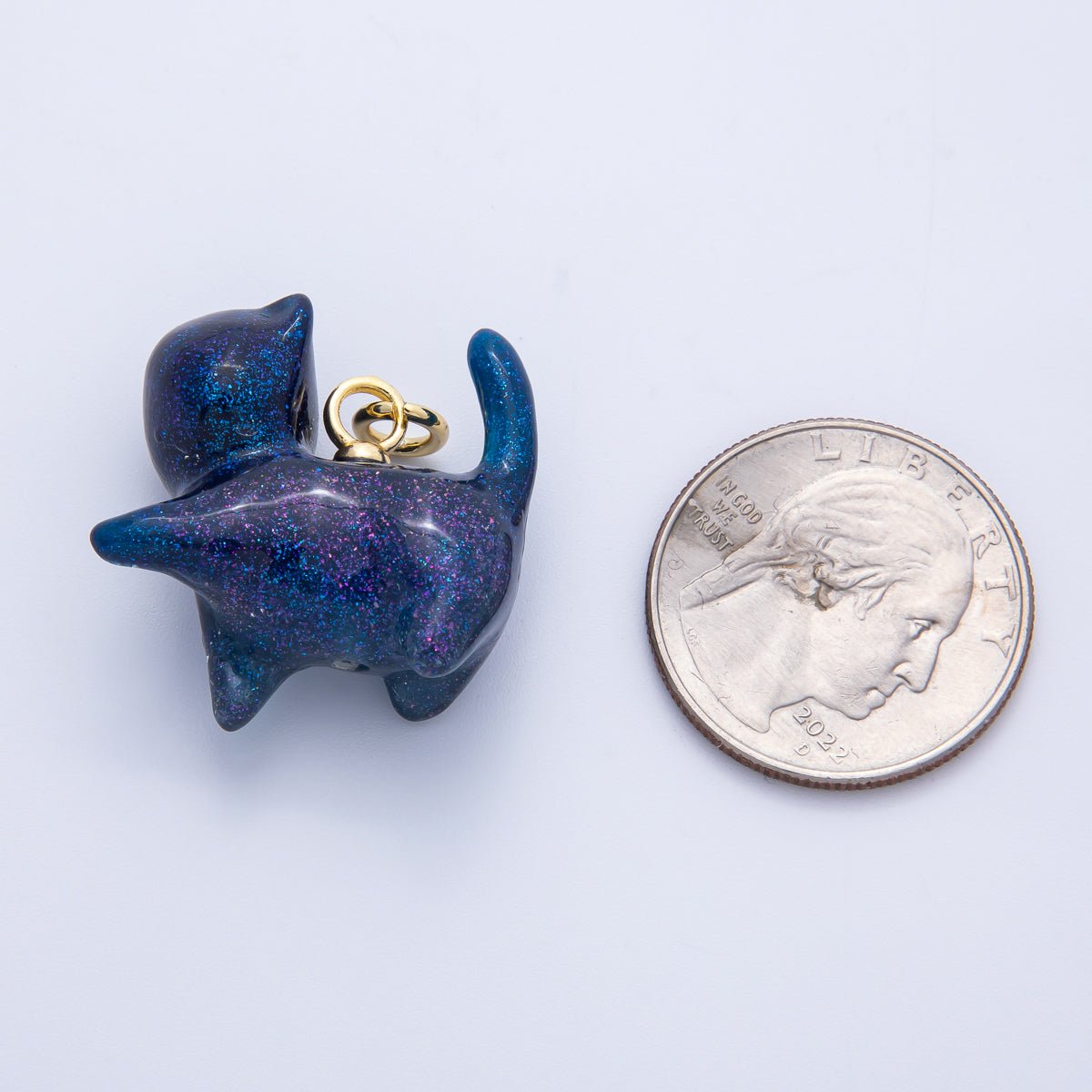 18K Gold Filled 27mm Glitter Kitty Cat Animal Resin Charm | Charms - 00193 - Charms - 00204 - DLUXCA
