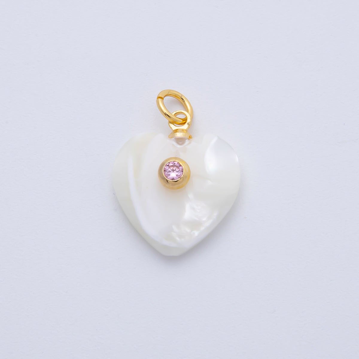 18K Gold Filled 27mm Green, Pink, Blue CZ Round Accent Heart - Shaped Shell Pearl Drop Charm | AF1395 AF1396 - DLUXCA