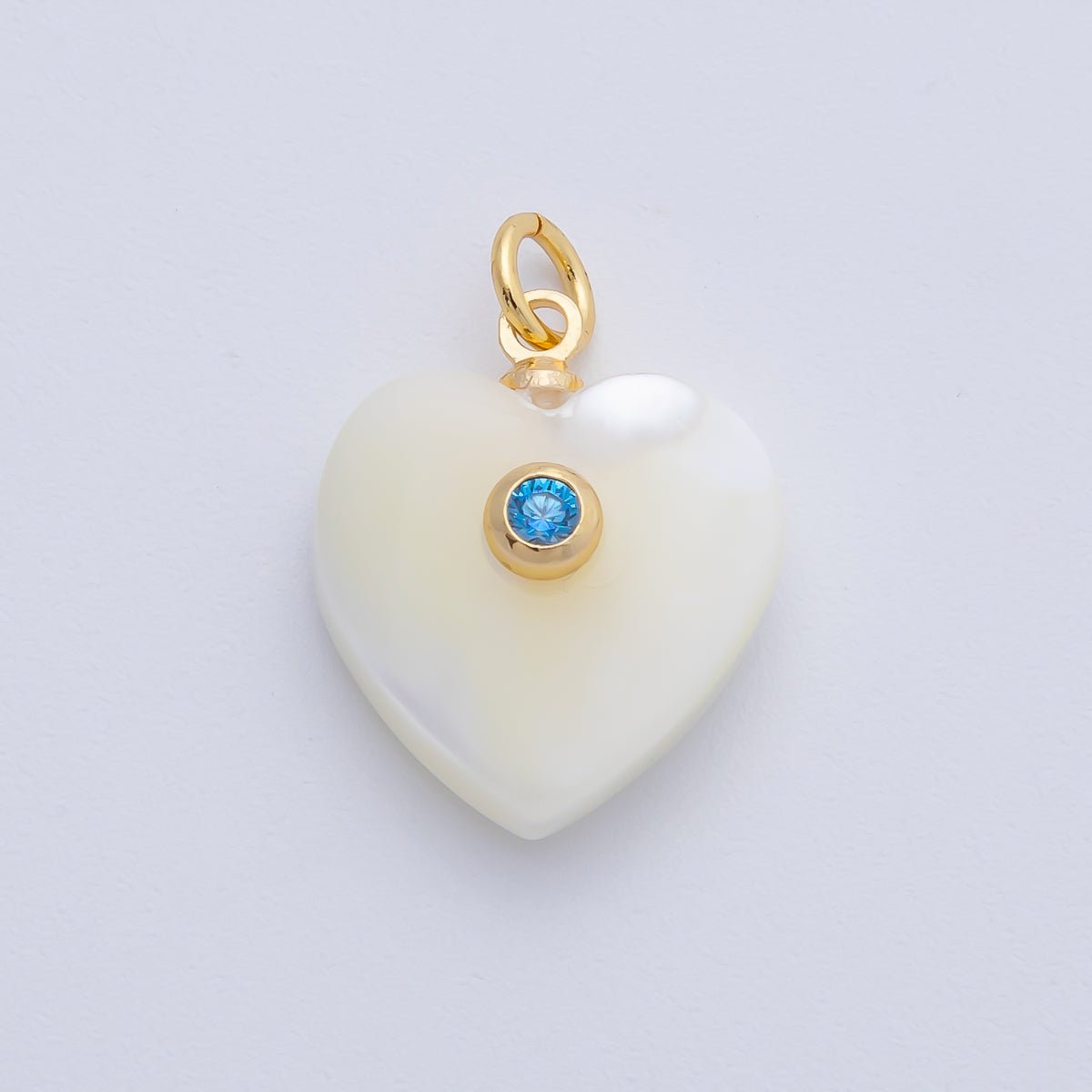 18K Gold Filled 27mm Green, Pink, Blue CZ Round Accent Heart - Shaped Shell Pearl Drop Charm | AF1395 AF1396 - DLUXCA