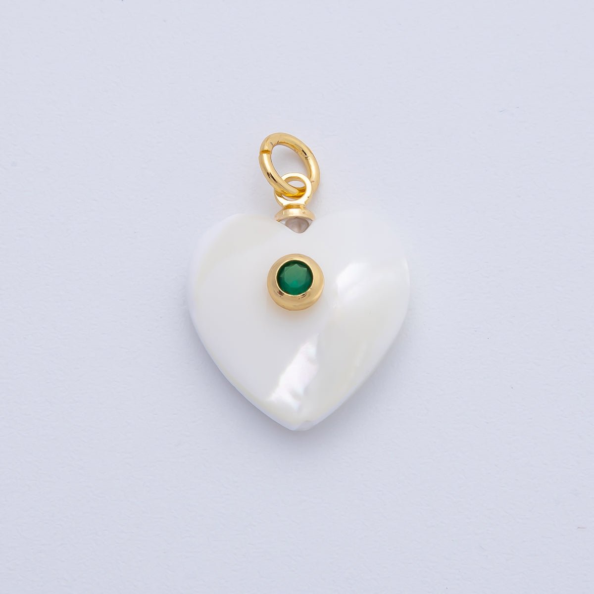 18K Gold Filled 27mm Green, Pink, Blue CZ Round Accent Heart - Shaped Shell Pearl Drop Charm | AF1395 AF1396 - DLUXCA