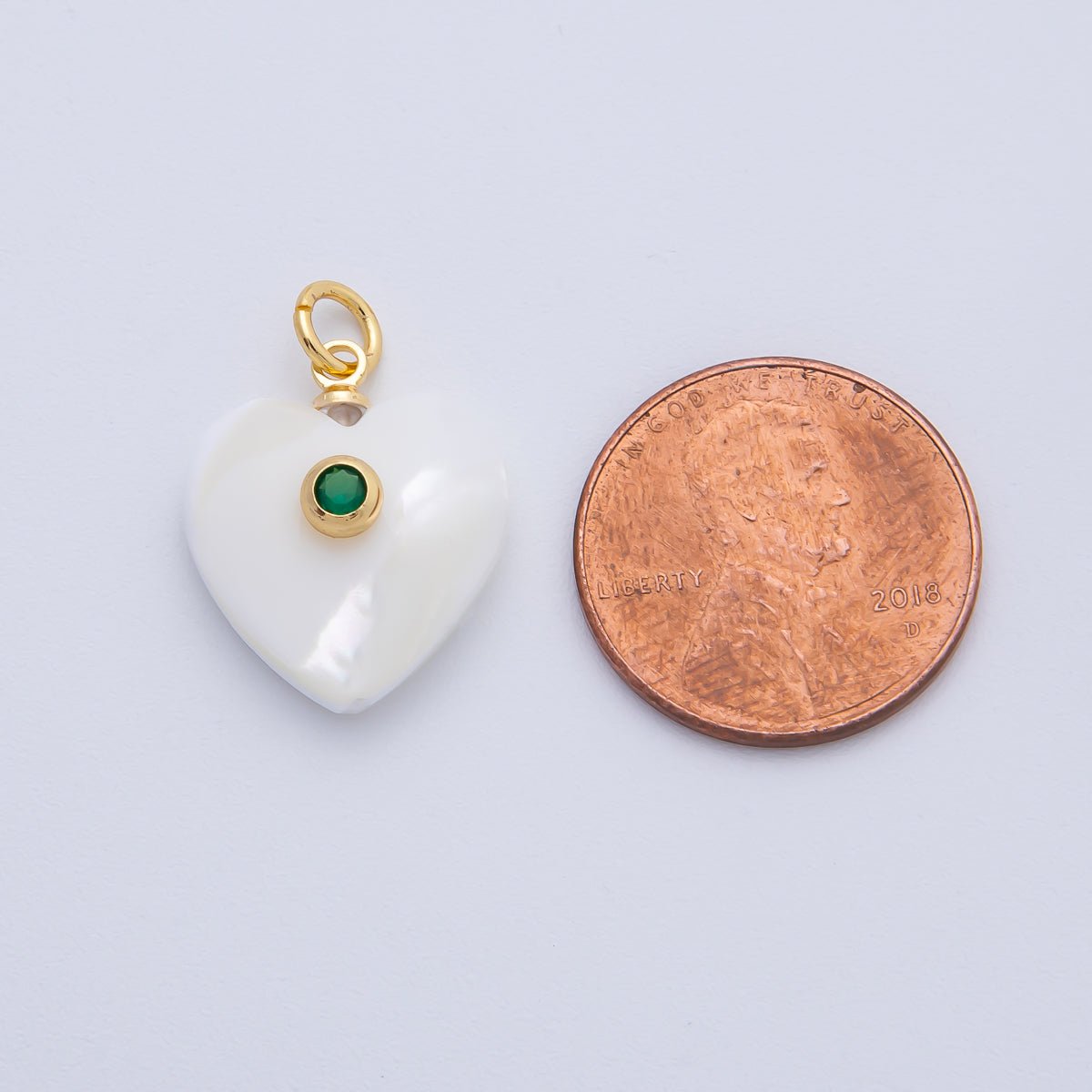 18K Gold Filled 27mm Green, Pink, Blue CZ Round Accent Heart - Shaped Shell Pearl Drop Charm | AF1395 AF1396 - DLUXCA