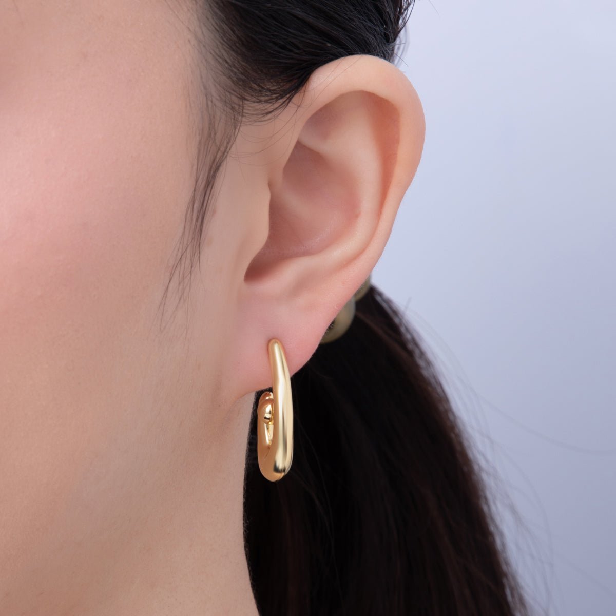18K Gold Filled 27mm Minimalist Ball Curl J - Shaped Hoop Earrings | AD1655 - DLUXCA