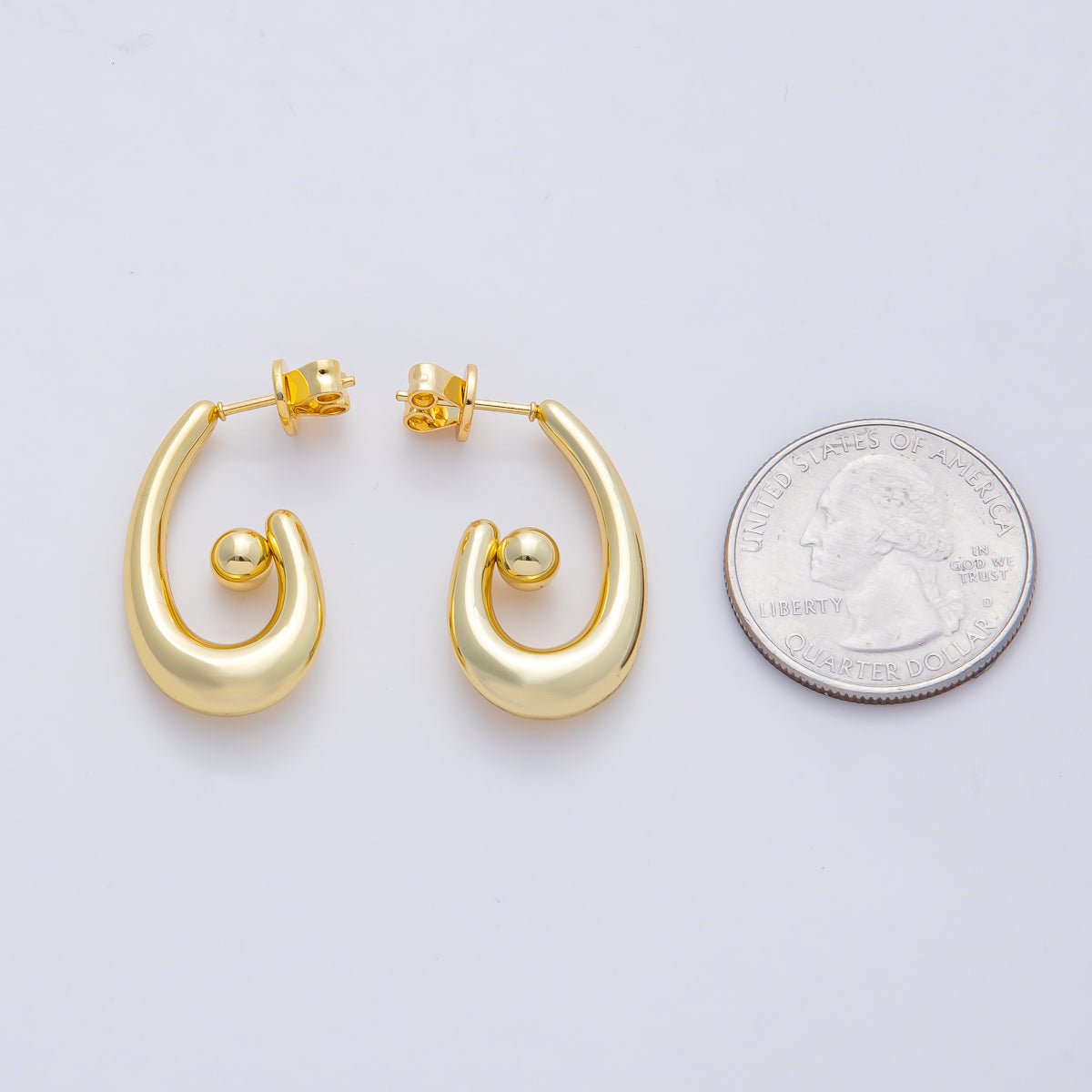 18K Gold Filled 27mm Minimalist Ball Curl J - Shaped Hoop Earrings | AD1655 - DLUXCA