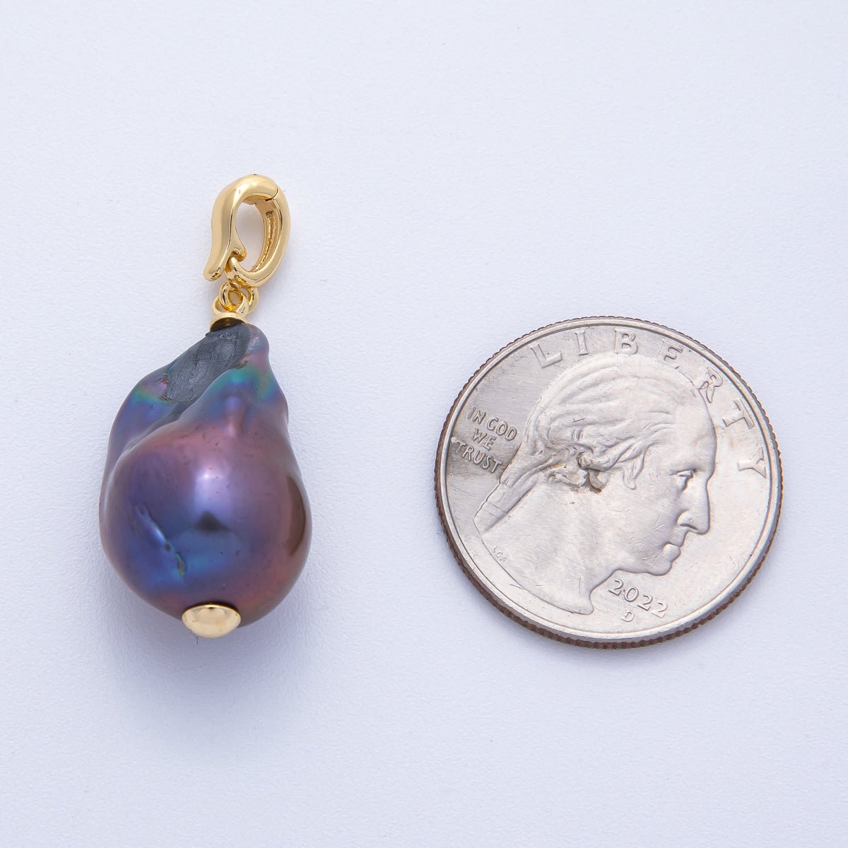 18K Gold Filled 27mm Purple Freshwater Pearl Snap Latch Drop Pendant | AF642 - DLUXCA