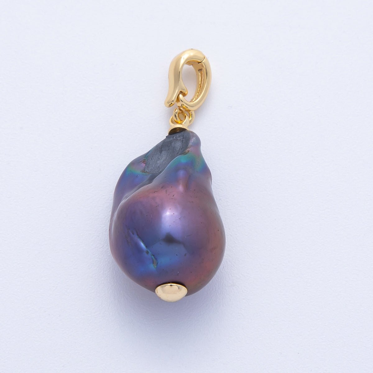 18K Gold Filled 27mm Purple Freshwater Pearl Snap Latch Drop Pendant | AF642 - DLUXCA