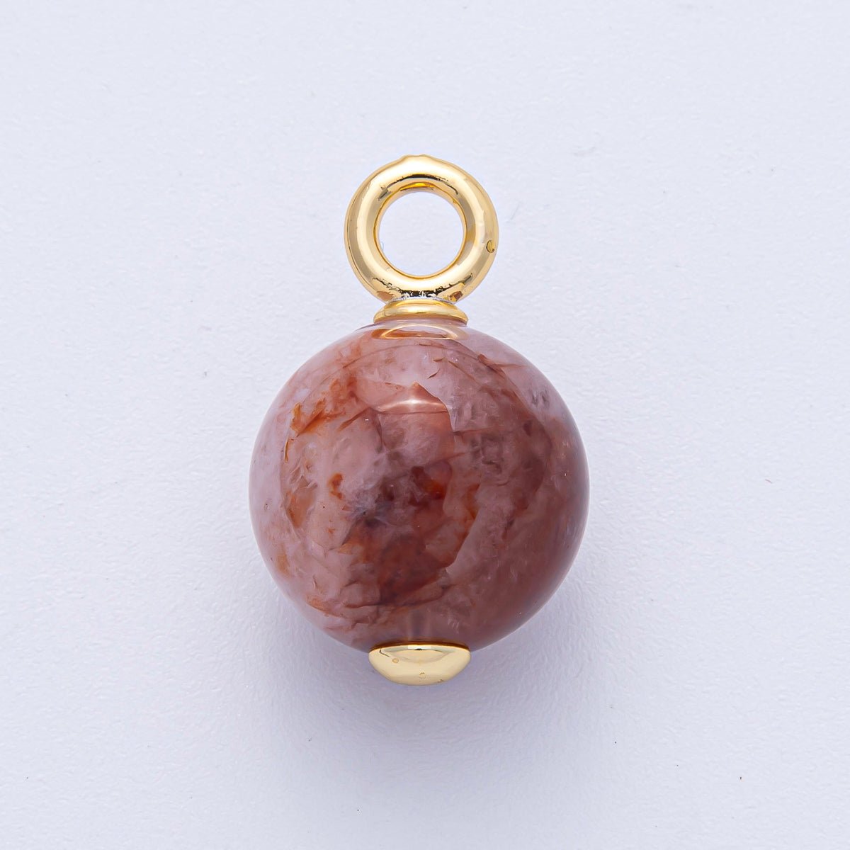 18K Gold Filled 27mm Rose Quartz Round Gemstone Drop Charm | AK050 - DLUXCA