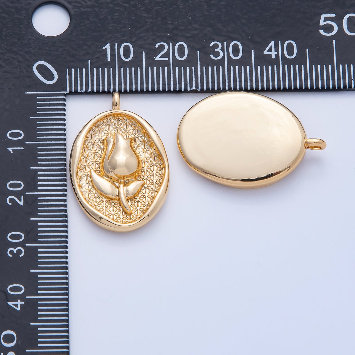 18K Gold Filled 27mm Tulip Flower Molten Oval Charm | AK150 - DLUXCA