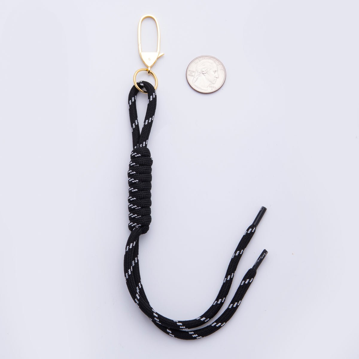 18K Gold Filled 289mm Knotted Black Cord Keychain Charm | WB - 00155 - DLUXCA