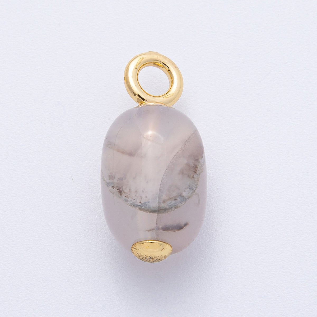 18K Gold Filled 28mm Grey Agate Oval Natural Gemstone Drop Charm | Charms - 00478 - DLUXCA