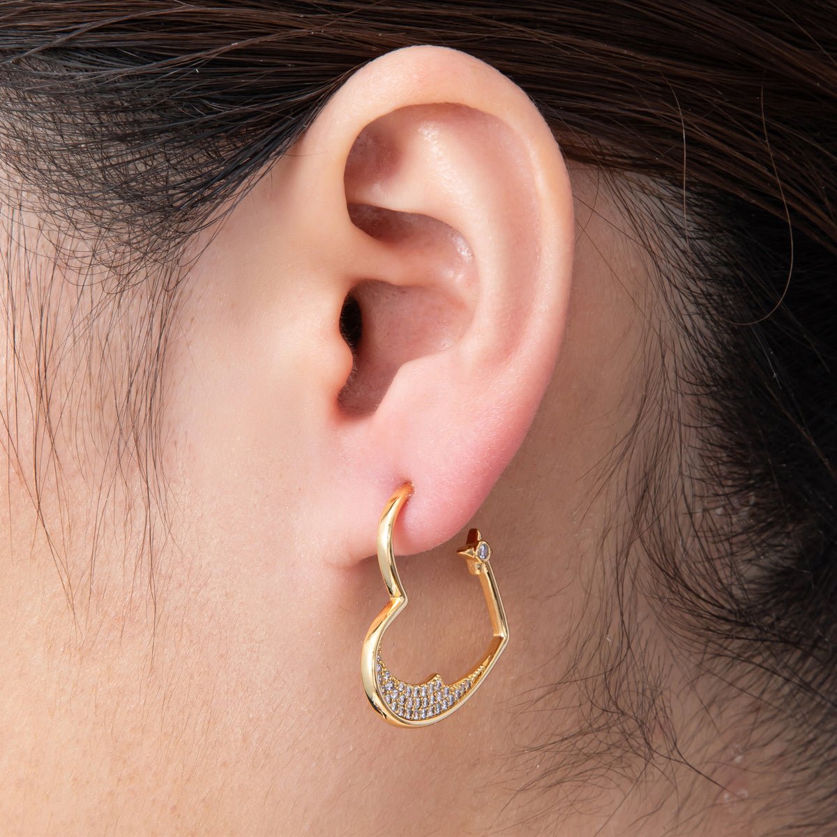 18K Gold Filled 28mm Micro Paved CZ Star Heart Hoop | Earrings - 00199 - DLUXCA