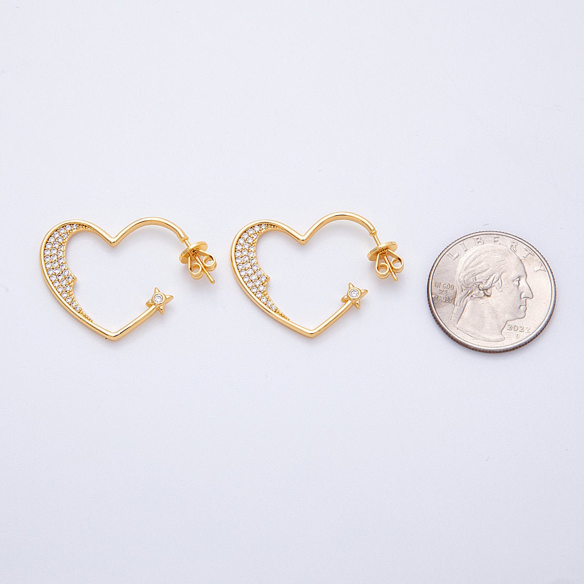 18K Gold Filled 28mm Micro Paved CZ Star Heart Hoop | Earrings - 00199 - DLUXCA