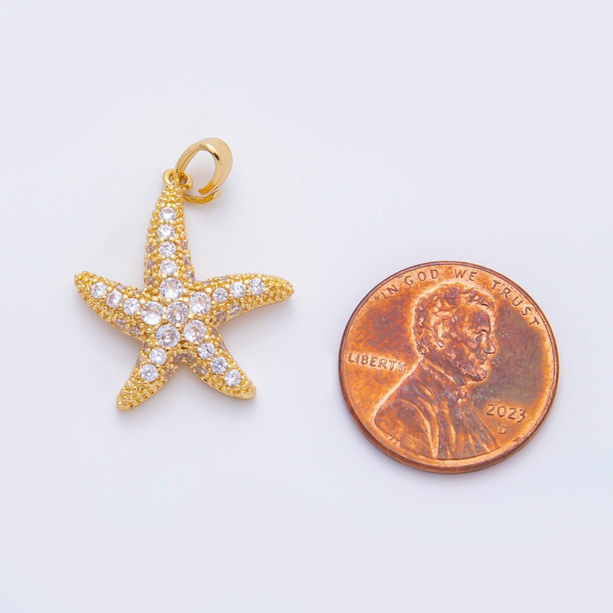 18K Gold Filled 28mm Micro Paved CZ Under The Sea Starfish Charm Beach Animal Pendant | AF - A1108 - DLUXCA
