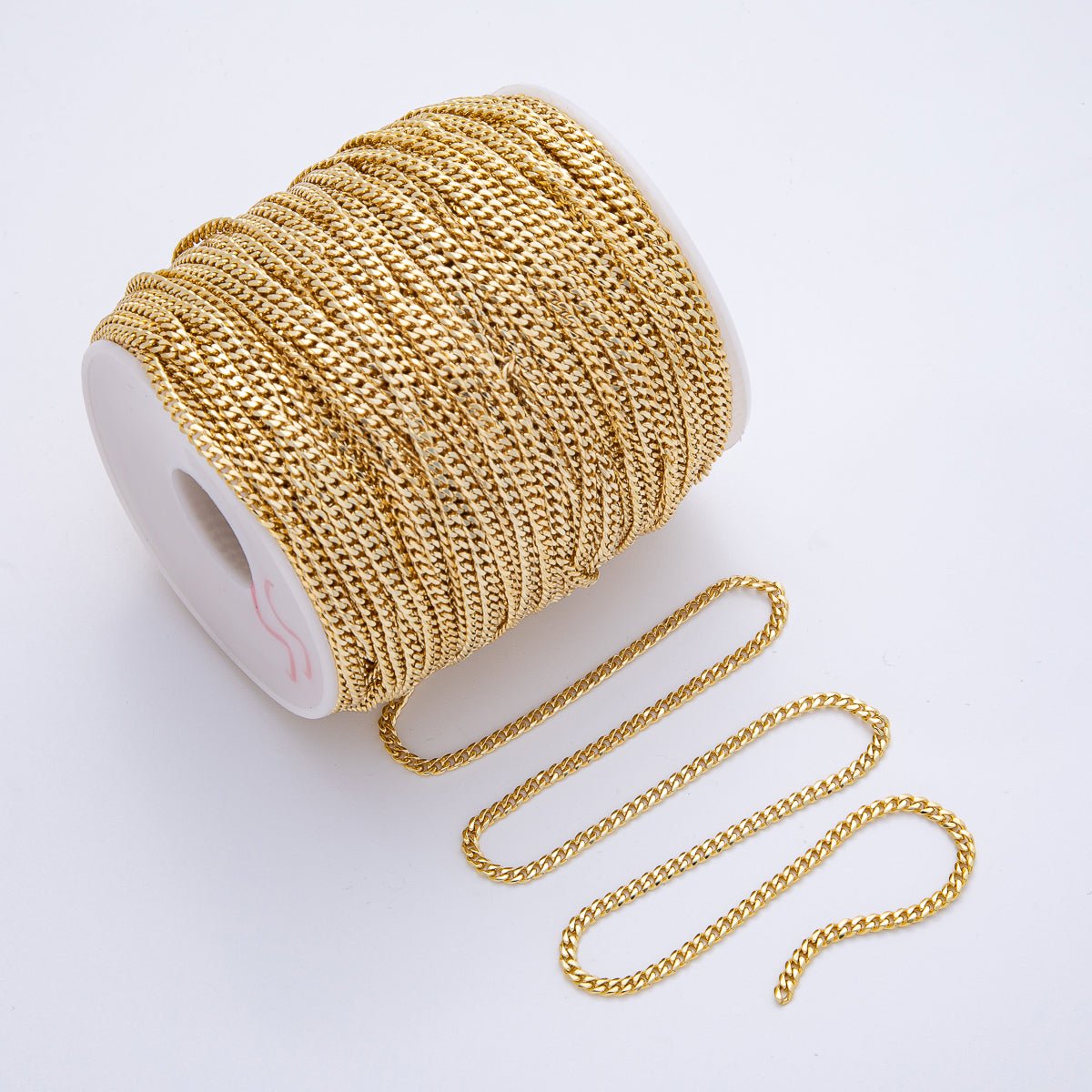 18K Gold Filled 2.8mm Minimalist Square Curb Unfinished Chain by Yard | Roll - 1811 - DLUXCA
