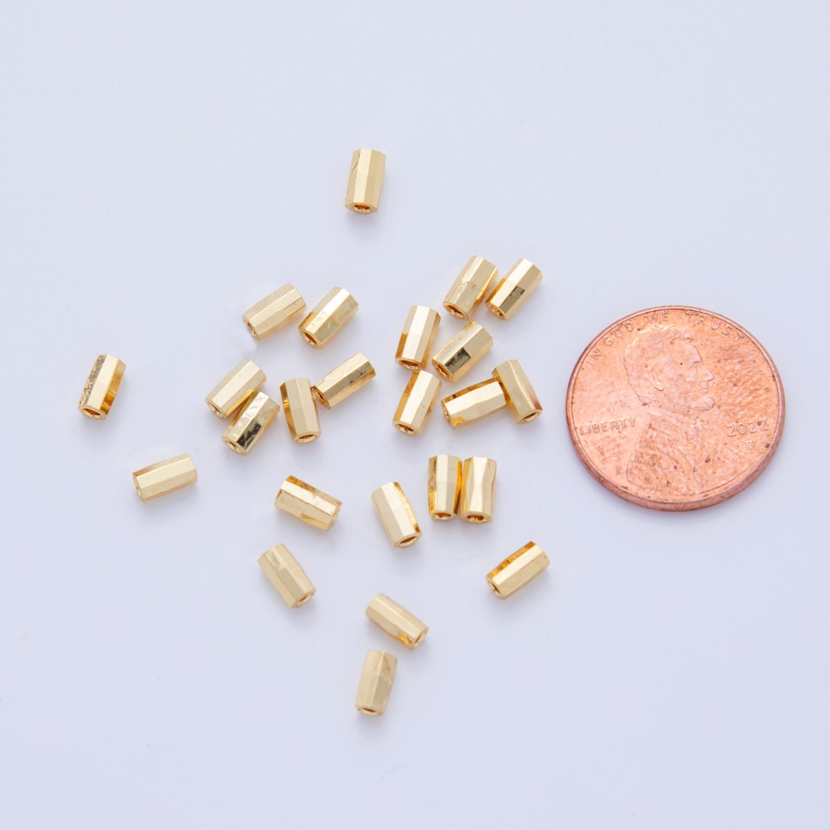 18K Gold Filled 2.8mm Multifaceted Thin Tube Bead Set by 10 Pieces | B824 - DLUXCA