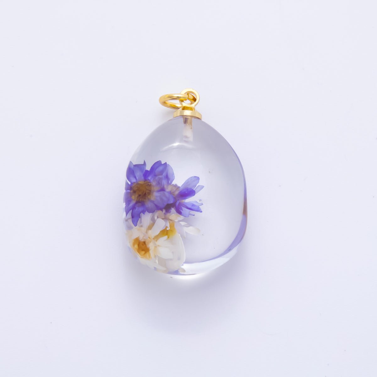 18K Gold Filled 28mm Resin Pebble Ocean Bloom Flower Charm | AH858 AH859 - DLUXCA