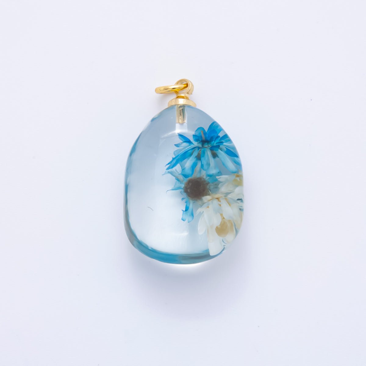 18K Gold Filled 28mm Resin Pebble Ocean Bloom Flower Charm | AH858 AH859 - DLUXCA