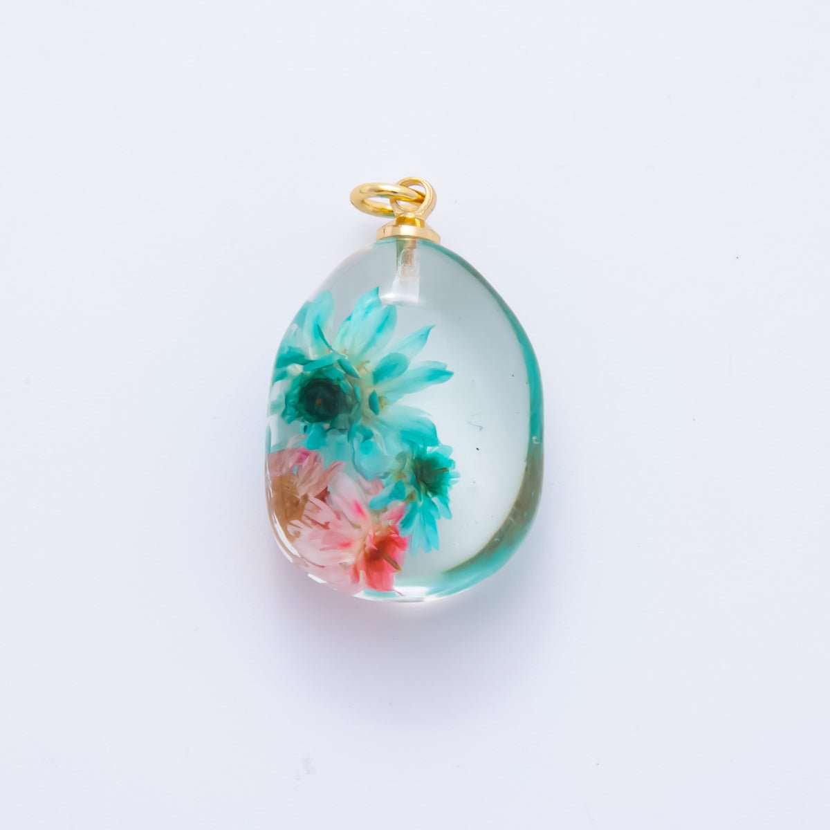 18K Gold Filled 28mm Resin Pebble Ocean Bloom Flower Charm | AH858 AH859 - DLUXCA