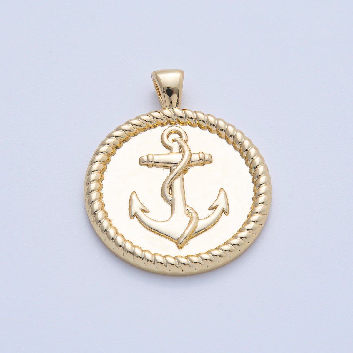 18K Gold Filled 29.5mm Anchor Nautical Croissant Round Pendant | H002 - DLUXCA