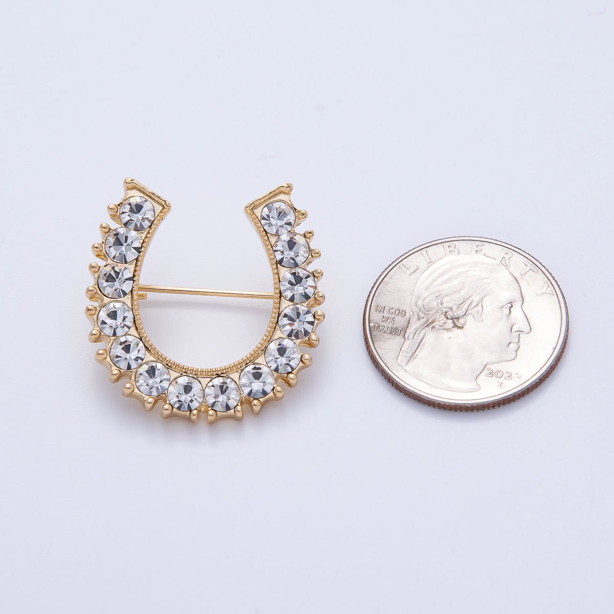 18K Gold Filled 29mm Micro Paved CZ Lucky Horseshoe Brooch Pin | BH - 050 - DLUXCA