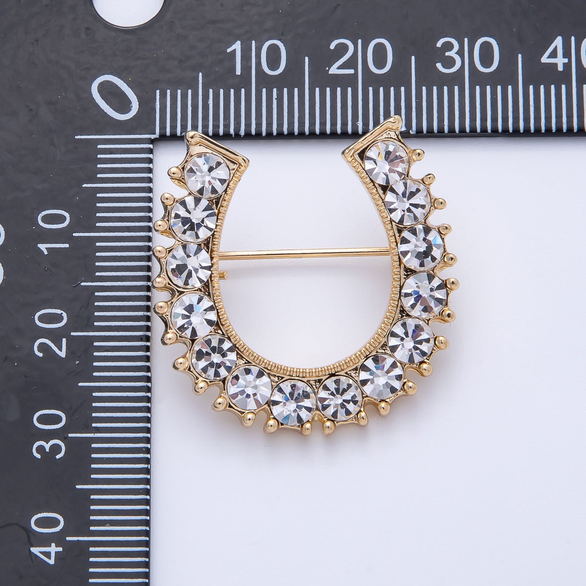 18K Gold Filled 29mm Micro Paved CZ Lucky Horseshoe Brooch Pin | BH - 050 - DLUXCA