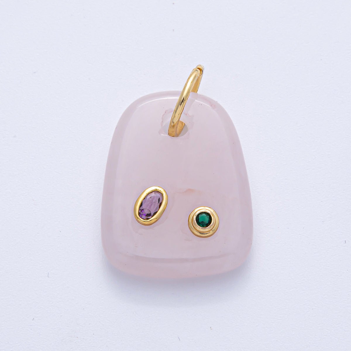 18K Gold Filled 29mm Multicolor CZ Embedded Natural Gemstone Rectangular Charm | AK055 - AK057 - DLUXCA