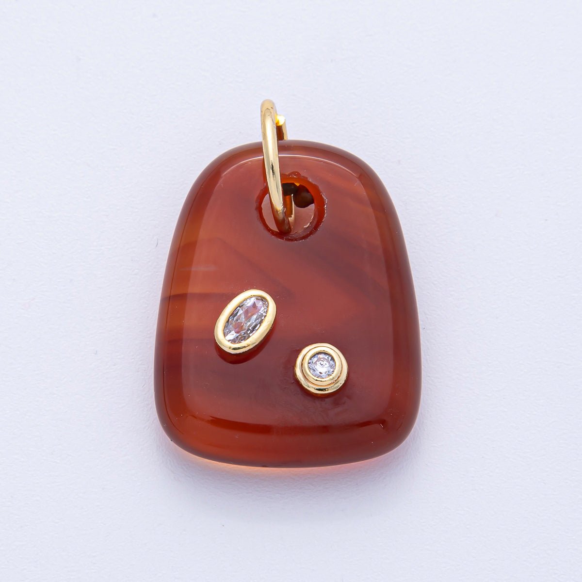 18K Gold Filled 29mm Multicolor CZ Embedded Natural Gemstone Rectangular Charm | AK055 - AK057 - DLUXCA